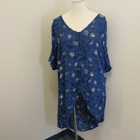 Torrid Blue Floral Chiffon High Low Tunic Top - Picture 5 of 7